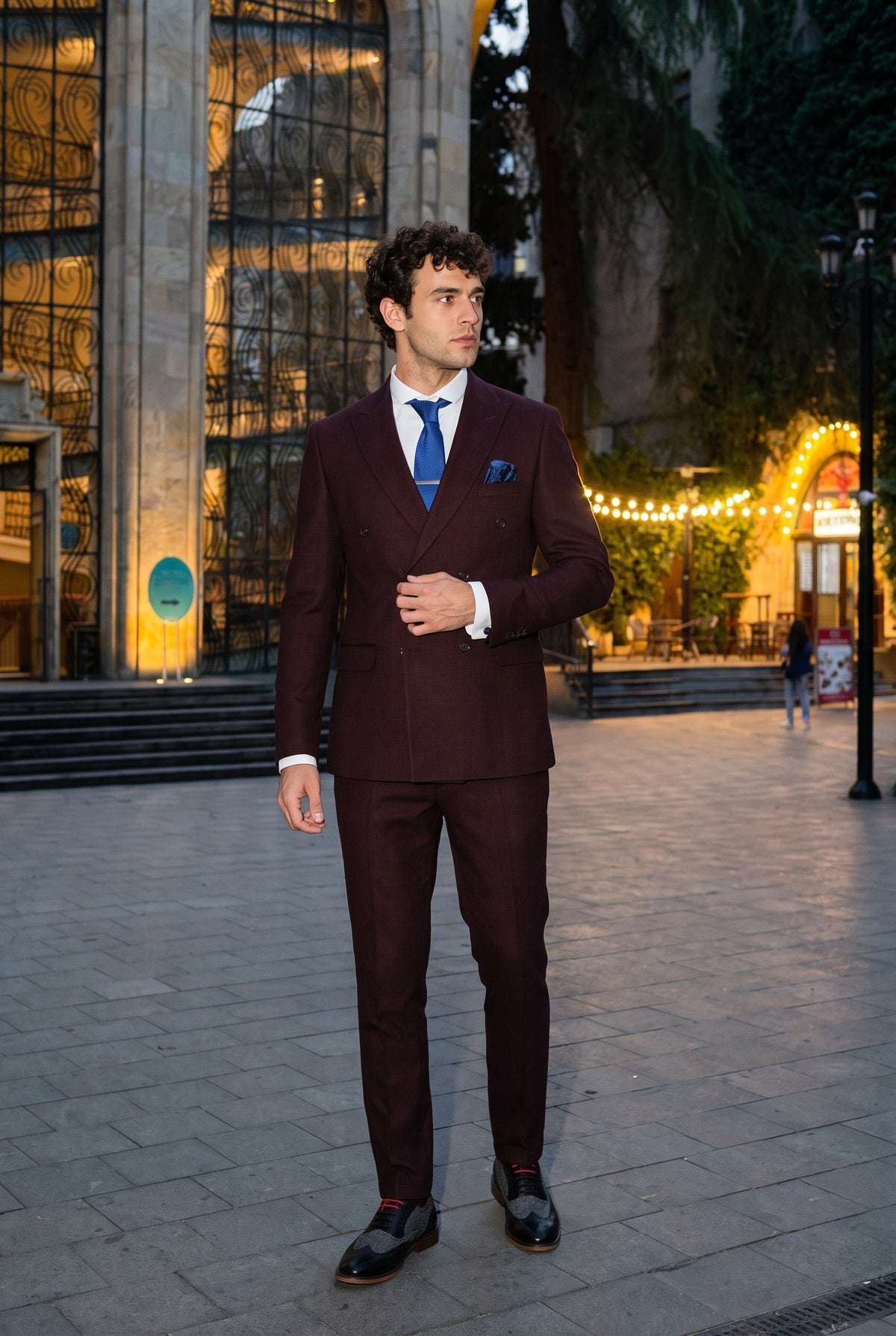 Look #733 styled with Regent - Herrkostym i vinröd, 2-delad dubbelknäppt