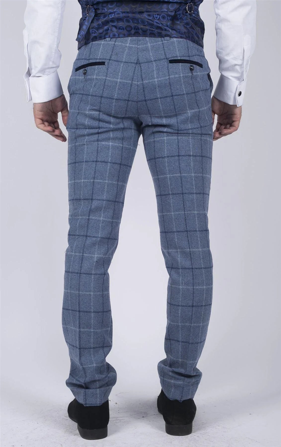 Marc Darcy Ljusblå Marinblå Rutiga Byxor Herr Smart Casual Tweed Slim Fit Clinton