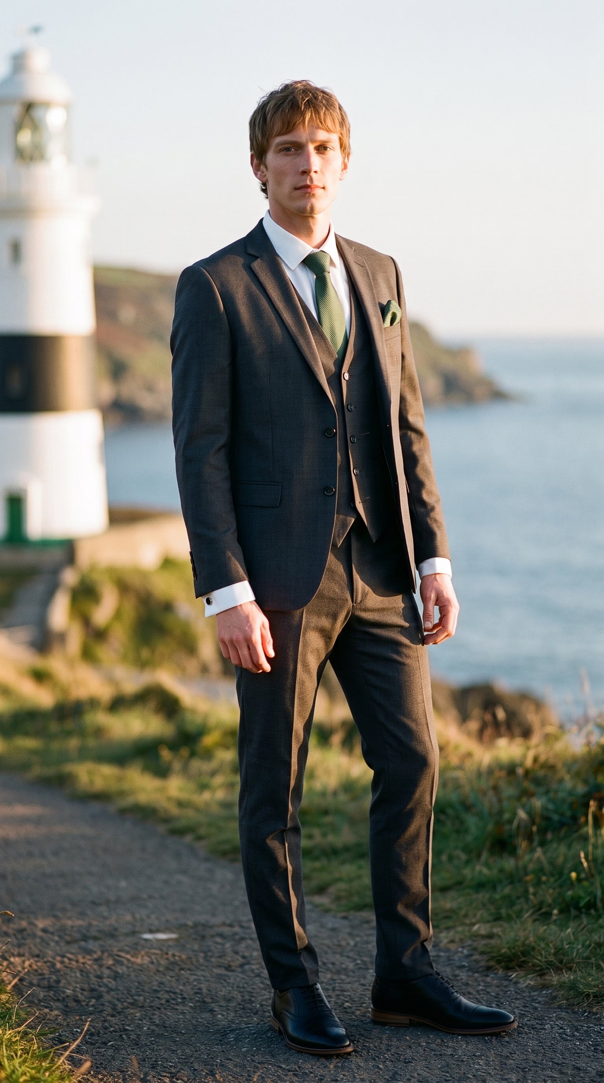 Look #817 styled with Herr Mörkgrå Antracitgrå 3-delad Kostym Klassisk Söm Bröllop Sommarbal Klassisk