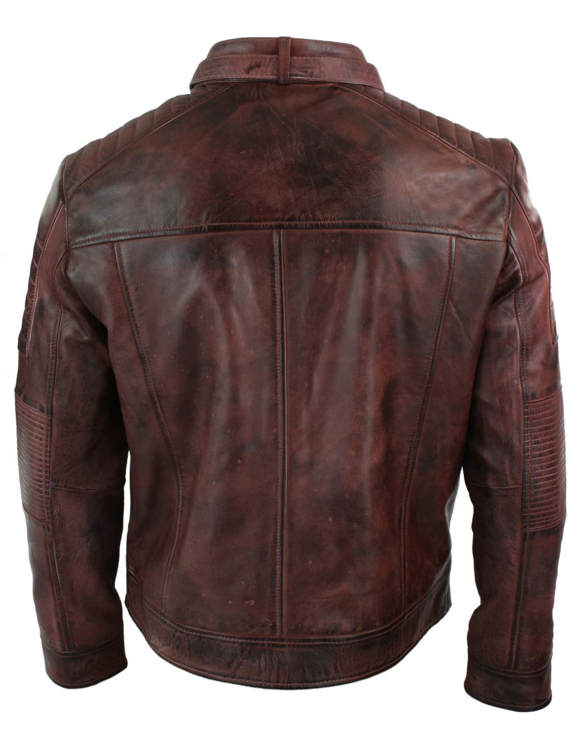 Äkta Läder Svart Biker Herrjacka Retro Vintage Skräddarsydd Passform Storbritannien