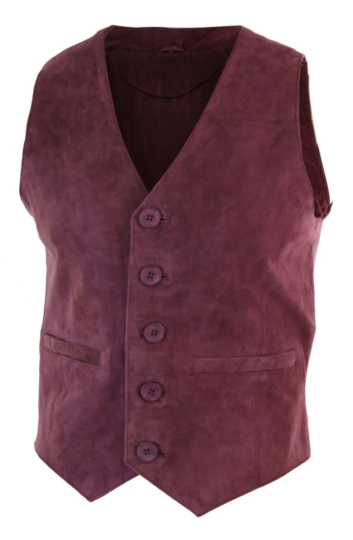 Herrväst Äkta Mocka Läder Retro Vintage Western Väst Vinröd