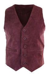 Herrväst Äkta Mocka Läder Retro Vintage Western Väst Vinröd