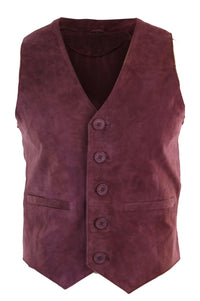 Herrväst Äkta Mocka Läder Retro Vintage Western Väst Vinröd