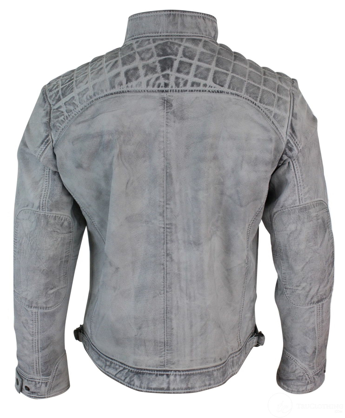 Äkta läder retro stil dragkedja biker herrjacka mjuk vit vintage look