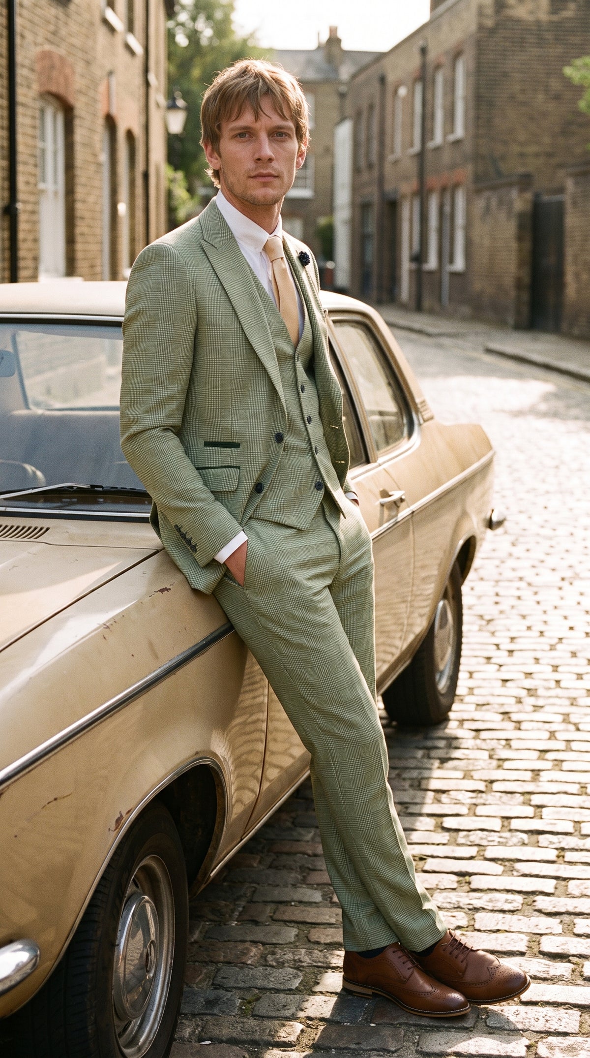 Look #257 styled with Caridi - Herrkostym i salviagrön, rutig 3-delad kostym
