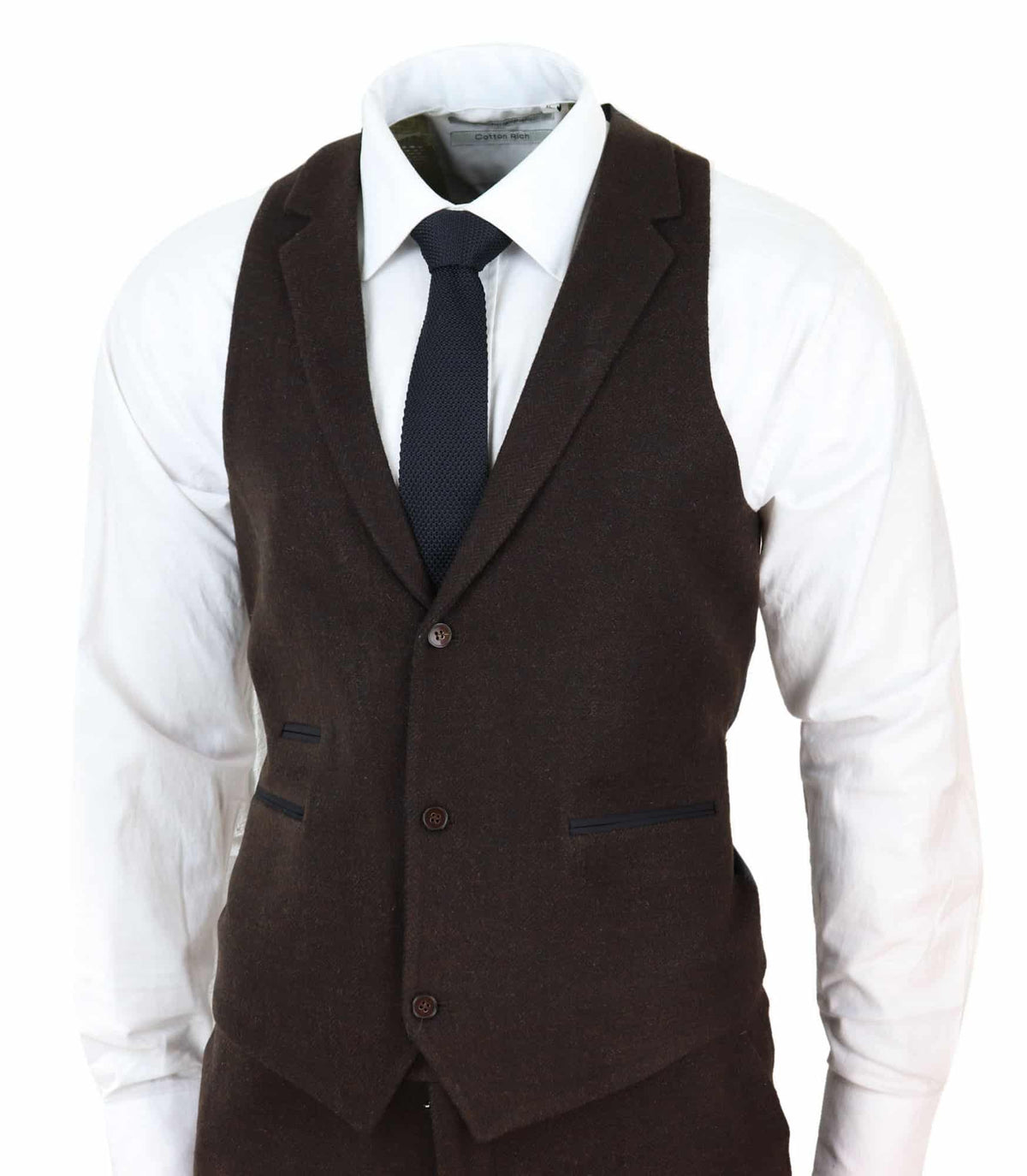 Brun fiskbensmönstrad tweed 3-delad kostym