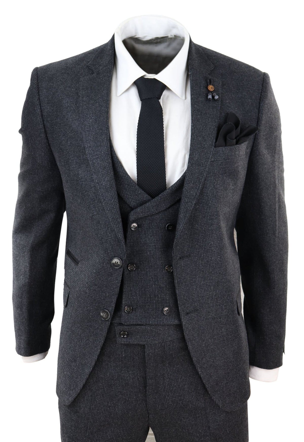 Mörkgrå tweed 3-delad kostym