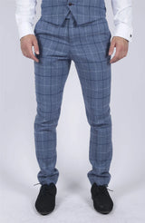 Marc Darcy Ljusblå Marinblå Rutiga Byxor Herr Smart Casual Tweed Slim Fit Clinton