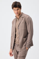 Herrkavaj i mjuk jersey, taupebrun, elegant casualjacka