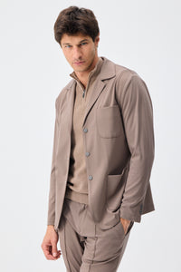 Herrkavaj i mjuk jersey, taupebrun, elegant casualjacka