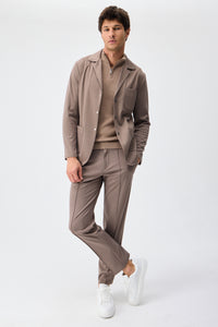 Herrkavaj i mjuk jersey, taupebrun, elegant casualjacka