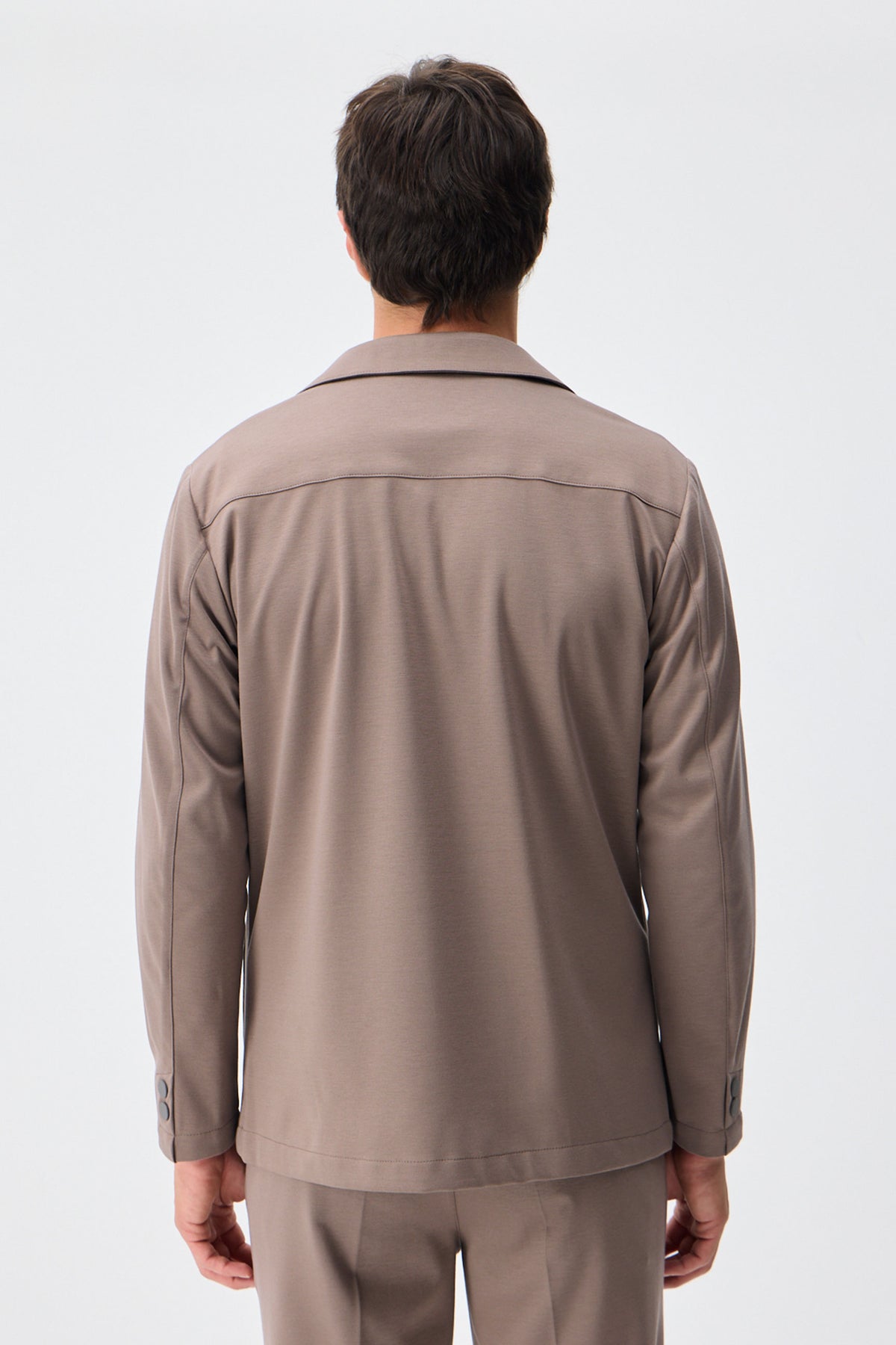 Herrkavaj i mjuk jersey, taupebrun, elegant casualjacka