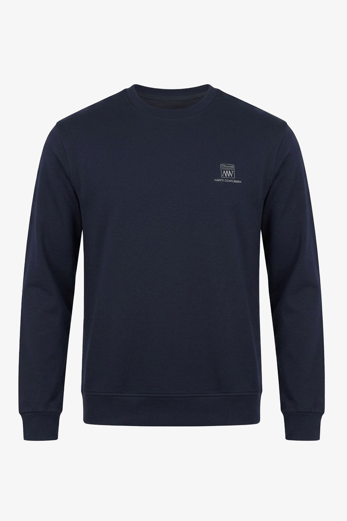Marinblå herrtröja med rund hals och långärmad stretchig pullover i bomullsblandning
