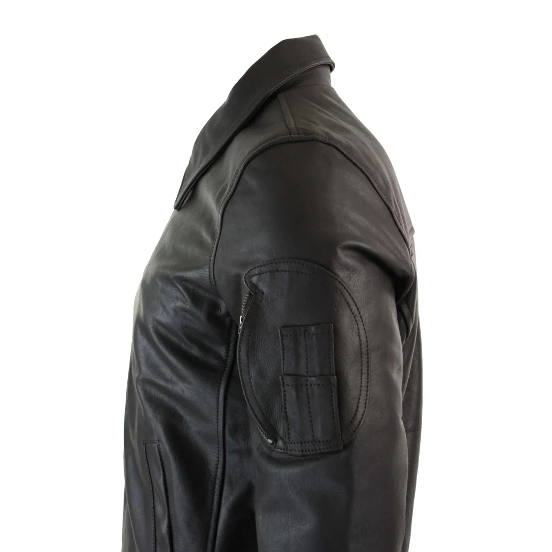 Herr Harrington brun bomberjacka i läder med klassisk pilotmotiv