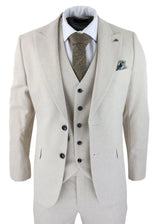 Herrkostym i ull, 3 delad krämbeige, slim fit, klassisk, bröllopsfest, vintage, 1920-tal