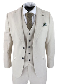 Herrkostym i ull, 3 delad krämbeige, slim fit, klassisk, bröllopsfest, vintage, 1920-tal