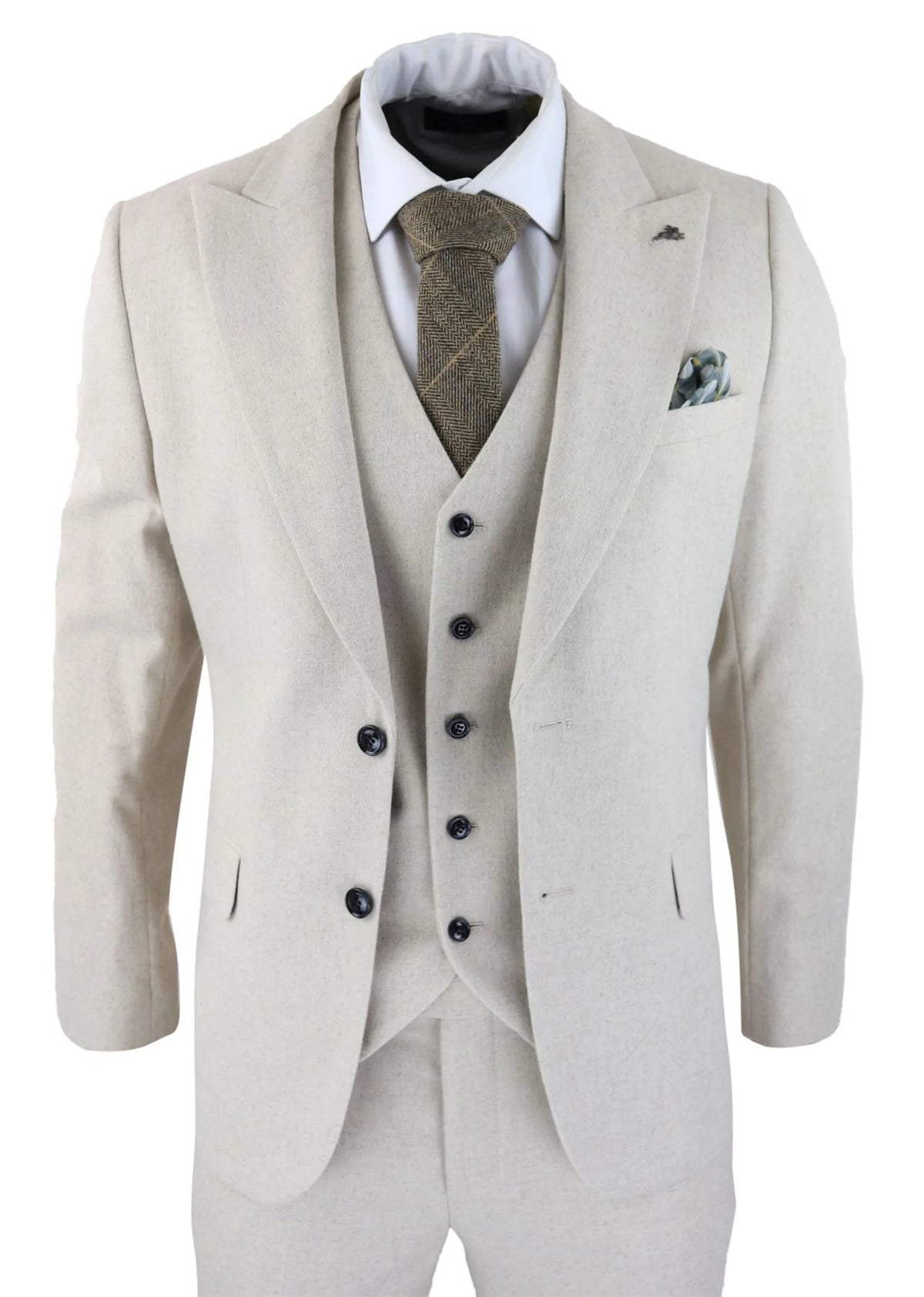 Herrkostym i ull, 3 delad krämbeige, slim fit, klassisk, bröllopsfest, vintage, 1920-tal