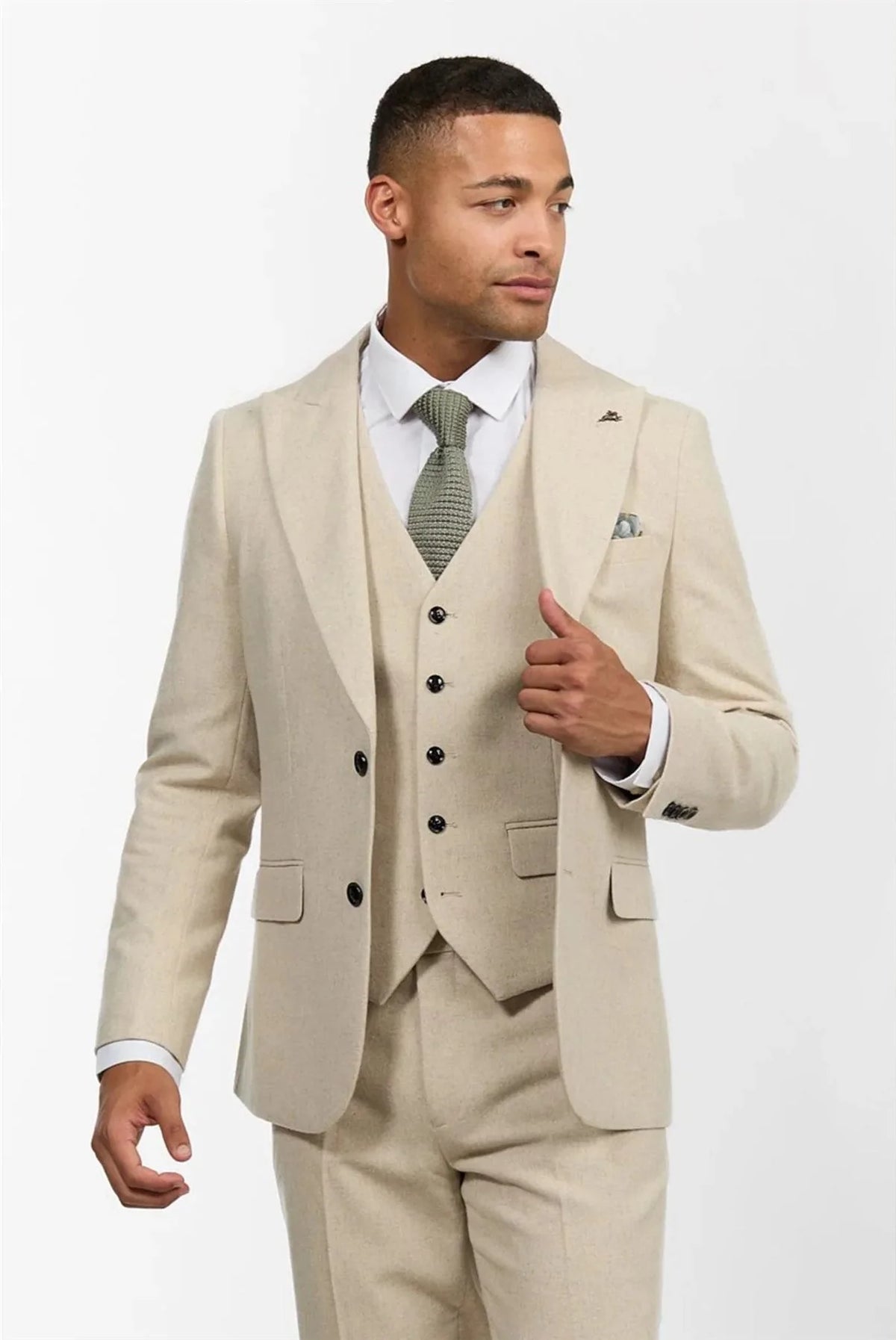 Herrkostym i ull, 3 delad krämbeige, slim fit, klassisk, bröllopsfest, vintage, 1920-tal