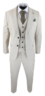 Herrkostym i ull, 3 delad krämbeige, slim fit, klassisk, bröllopsfest, vintage, 1920-tal