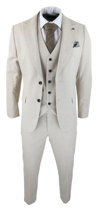 Herrkostym i ull, 3 delad krämbeige, slim fit, klassisk, bröllopsfest, vintage, 1920-tal