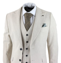 Herrkostym i ull, 3 delad krämbeige, slim fit, klassisk, bröllopsfest, vintage, 1920-tal
