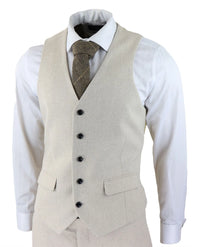 Herrkostym i ull, 3 delad krämbeige, slim fit, klassisk, bröllopsfest, vintage, 1920-tal