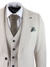 Herrkostym i ull, 3 delad krämbeige, slim fit, klassisk, bröllopsfest, vintage, 1920-tal