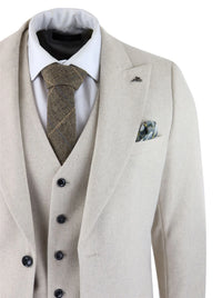 Herrkostym i ull, 3 delad krämbeige, slim fit, klassisk, bröllopsfest, vintage, 1920-tal