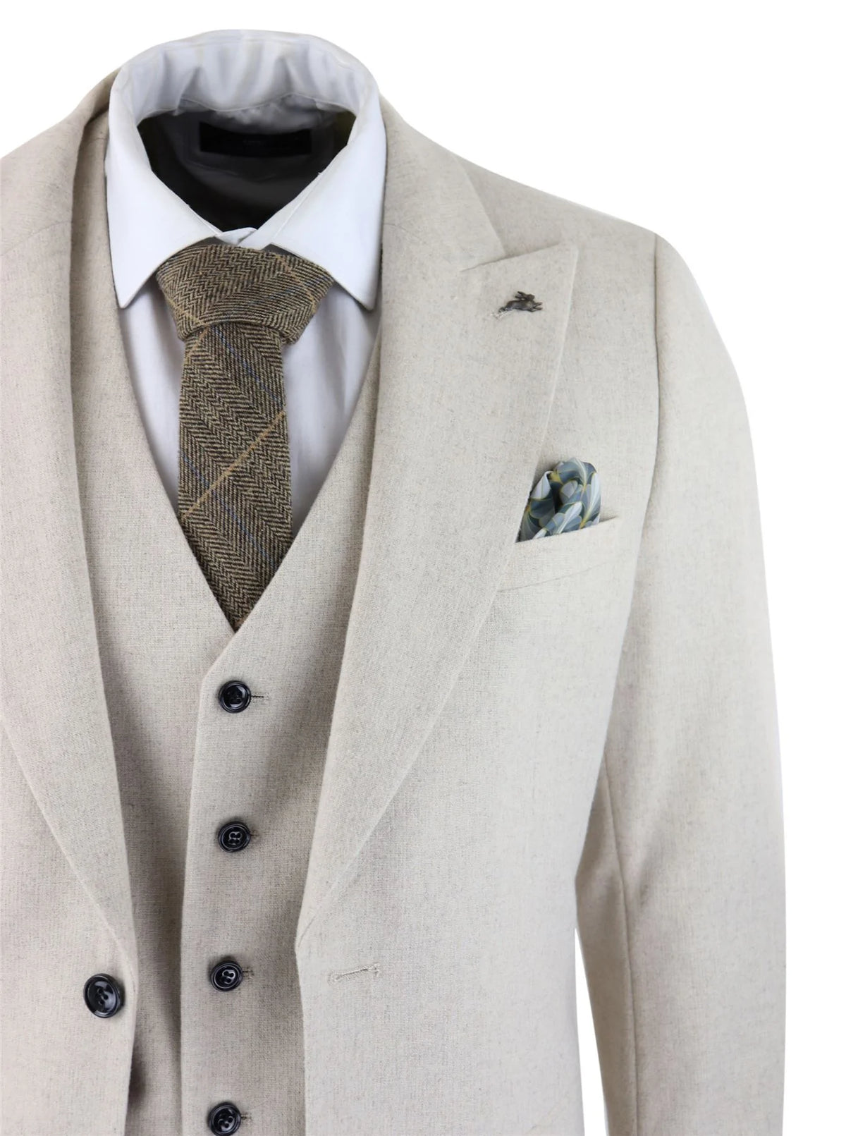 Herrkostym i ull, 3 delad krämbeige, slim fit, klassisk, bröllopsfest, vintage, 1920-tal