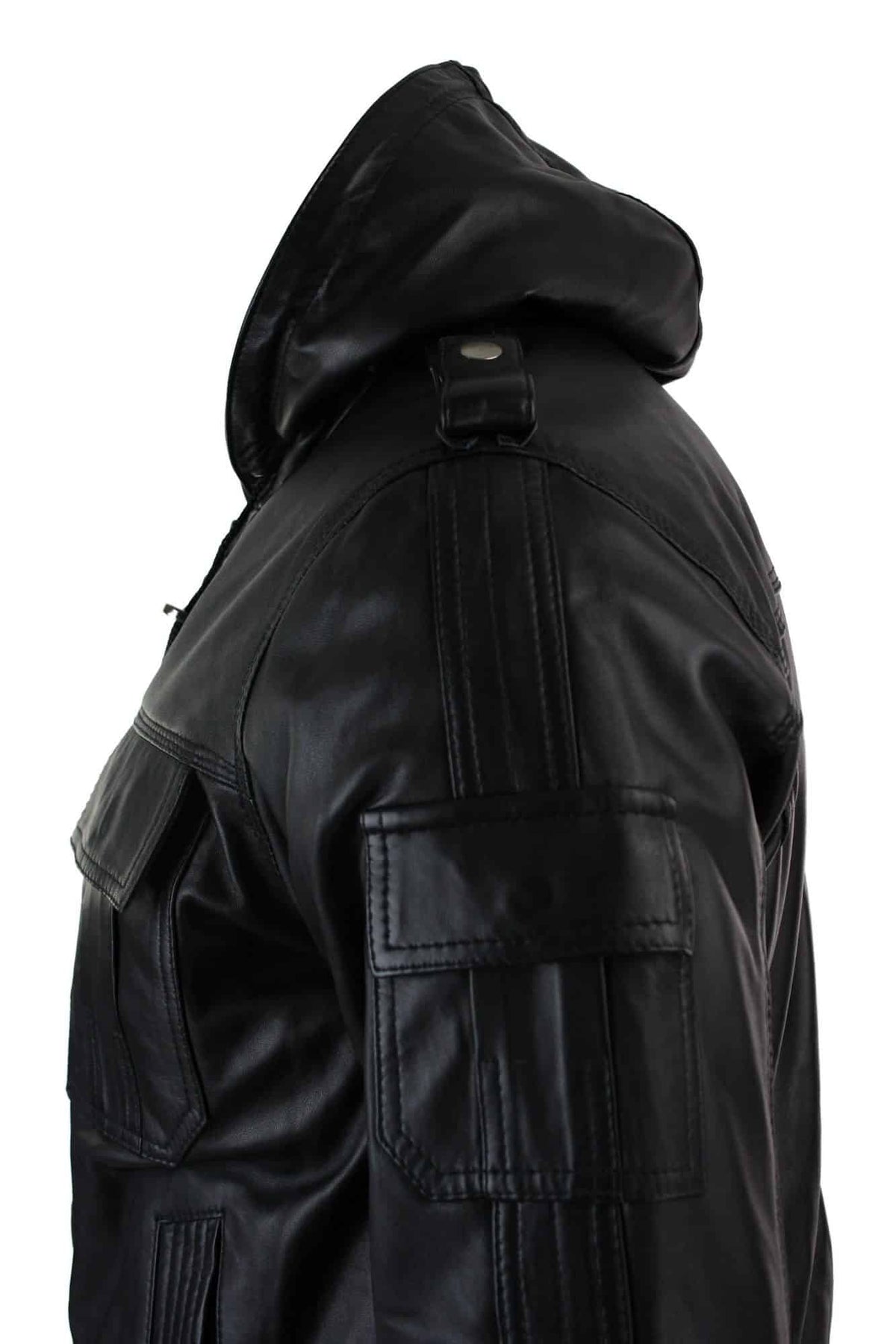 Infinity 661 Herrjacka i Äkta Napa Läder med Huva, Svart Bomberjacka i Slim Fit