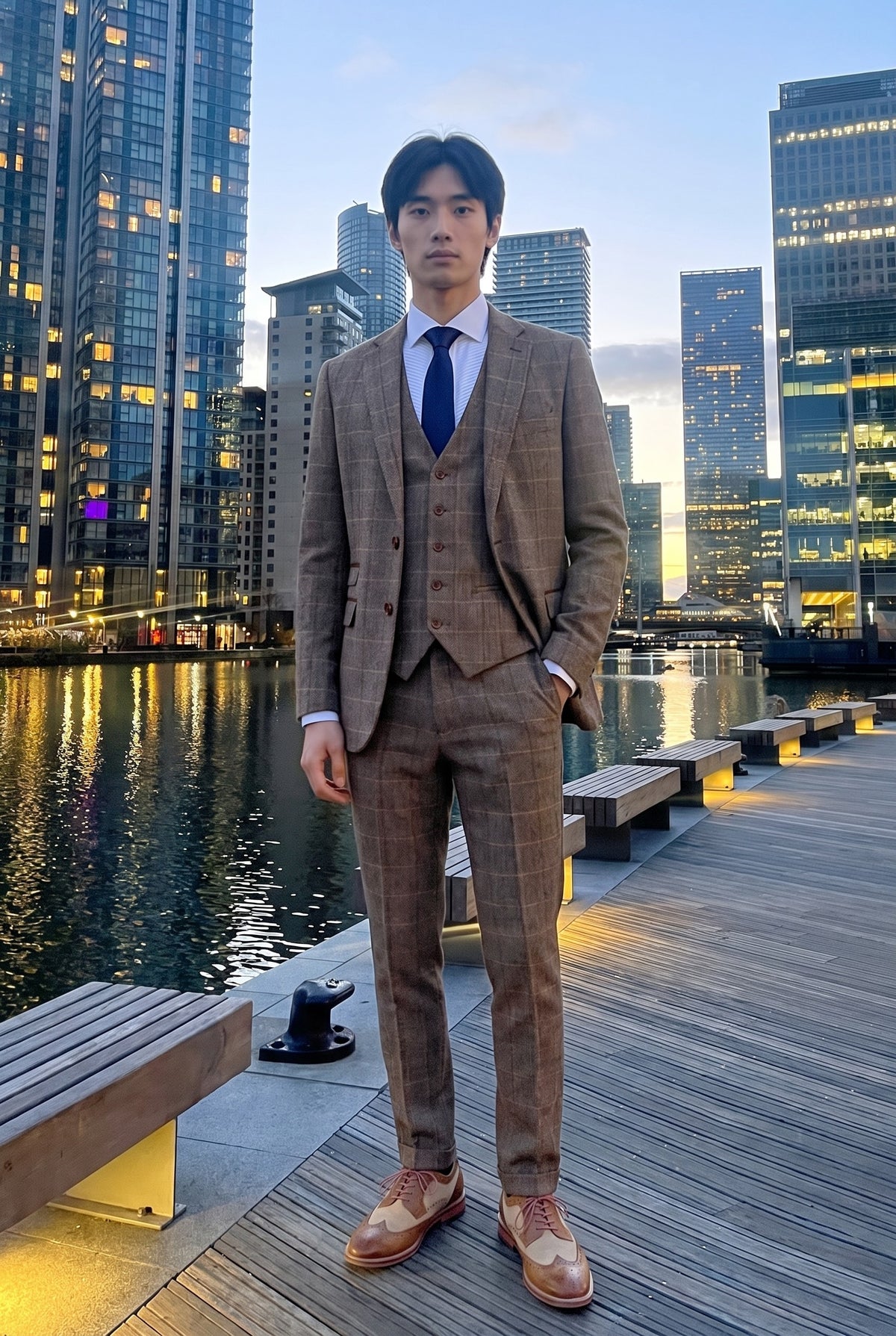 Look #536 styled with Harris - Herrkostym i brunt, fiskbensmönstrat tweed med tre delar