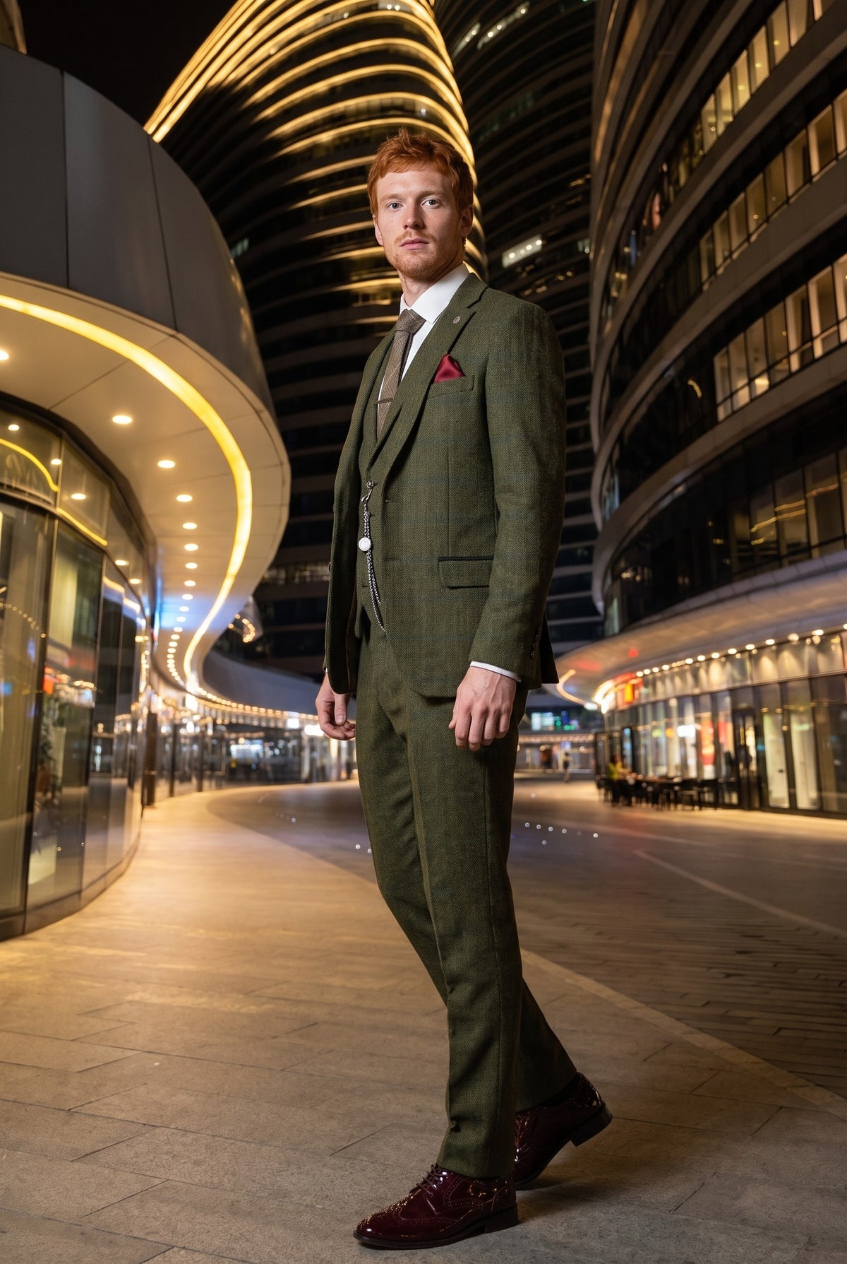 Look #708 styled with Herrkostym i ull, tweed, grön, blå, brun, rutig, 1920-tals Gatsby