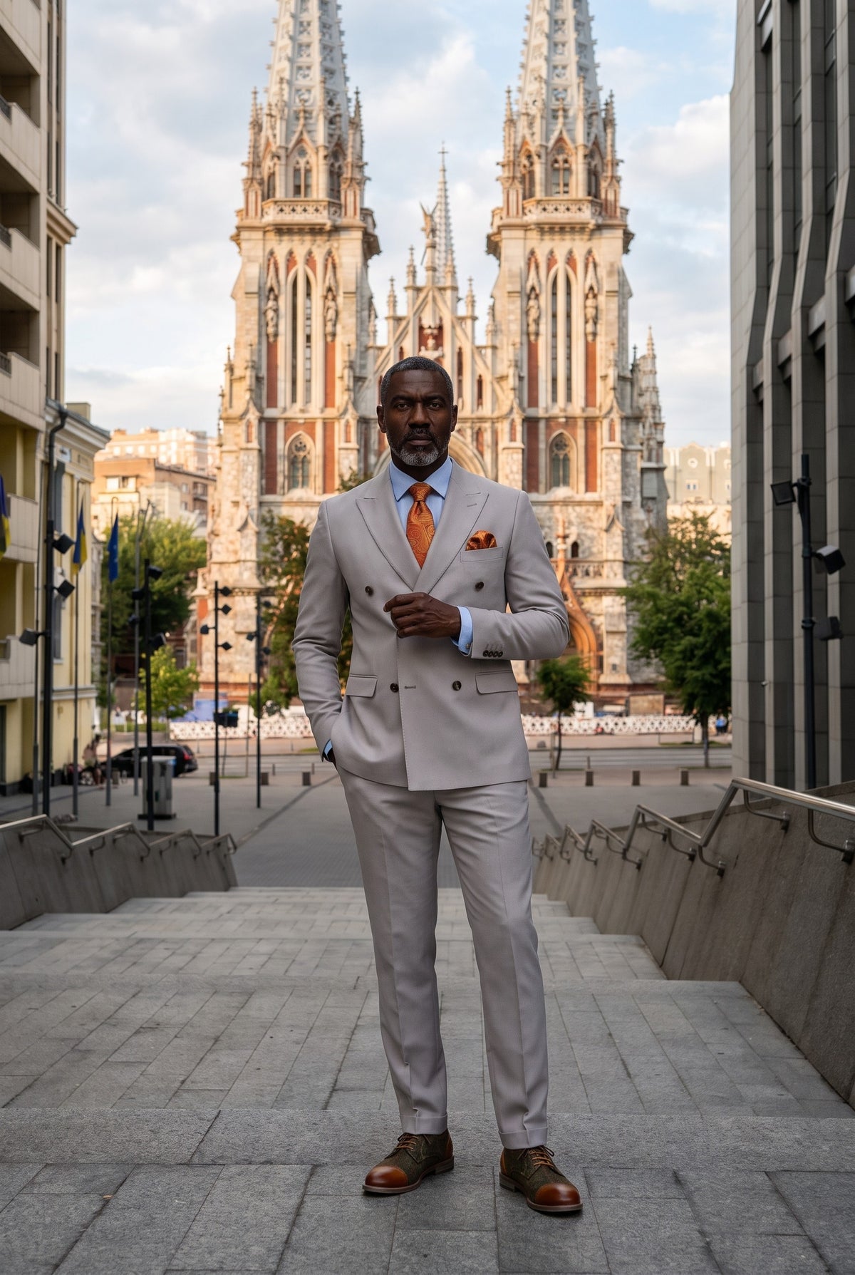 Look #655 styled with Mayfair - Herrkostym i sten, 2-delad dubbelknäppt