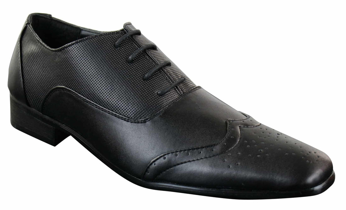 Gio Gino 907001 Herr Svarta Eleganta Formella PU-läder Brogues Med Snörning Gatsby Italiensk Klassisk