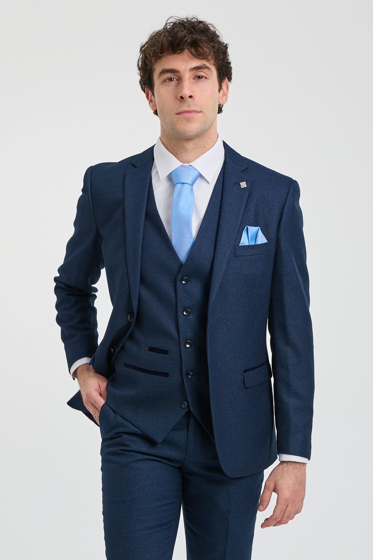 Herr Marinblå 3-delad kostym Fågelstjärnskostym Bröllopsbal Formell Elegant Klassisk