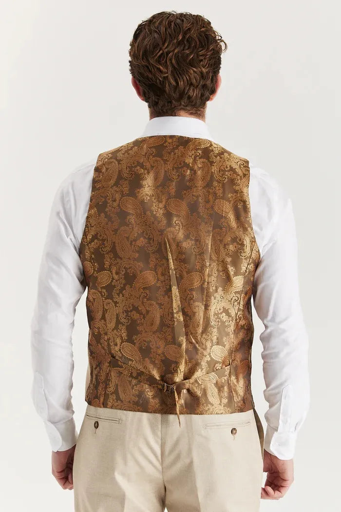 Belmont - Beige 3-delad klassisk kostym med sömmar och slag, herrkostym