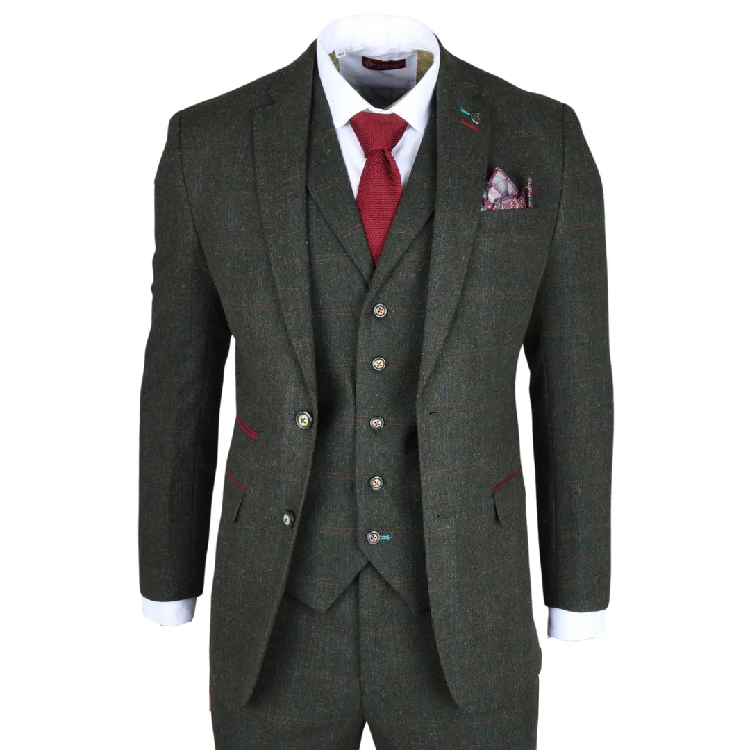 Joshua herrkostym i 3 delar, grön tweed, smal passform