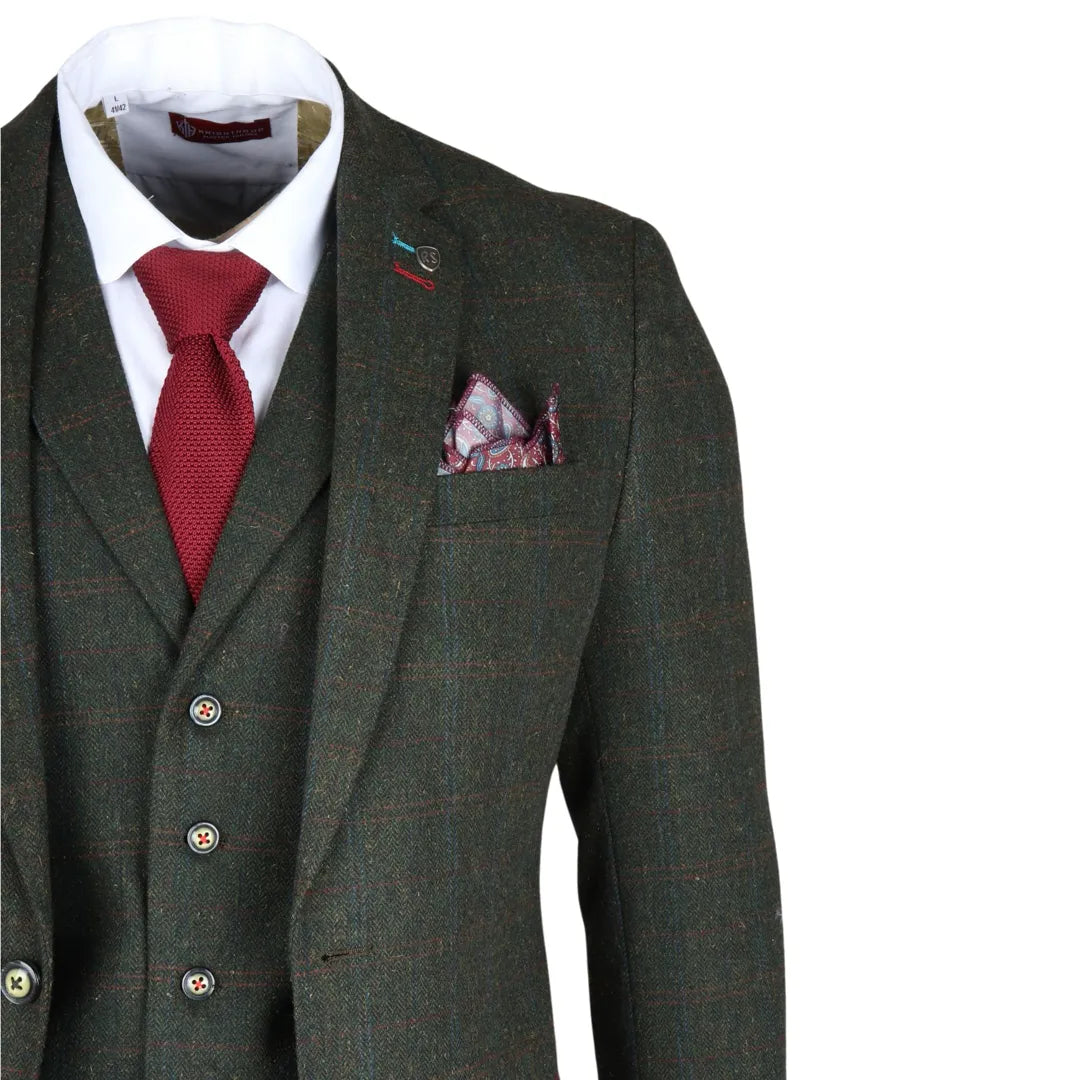 Joshua herrkostym i 3 delar, grön tweed, smal passform