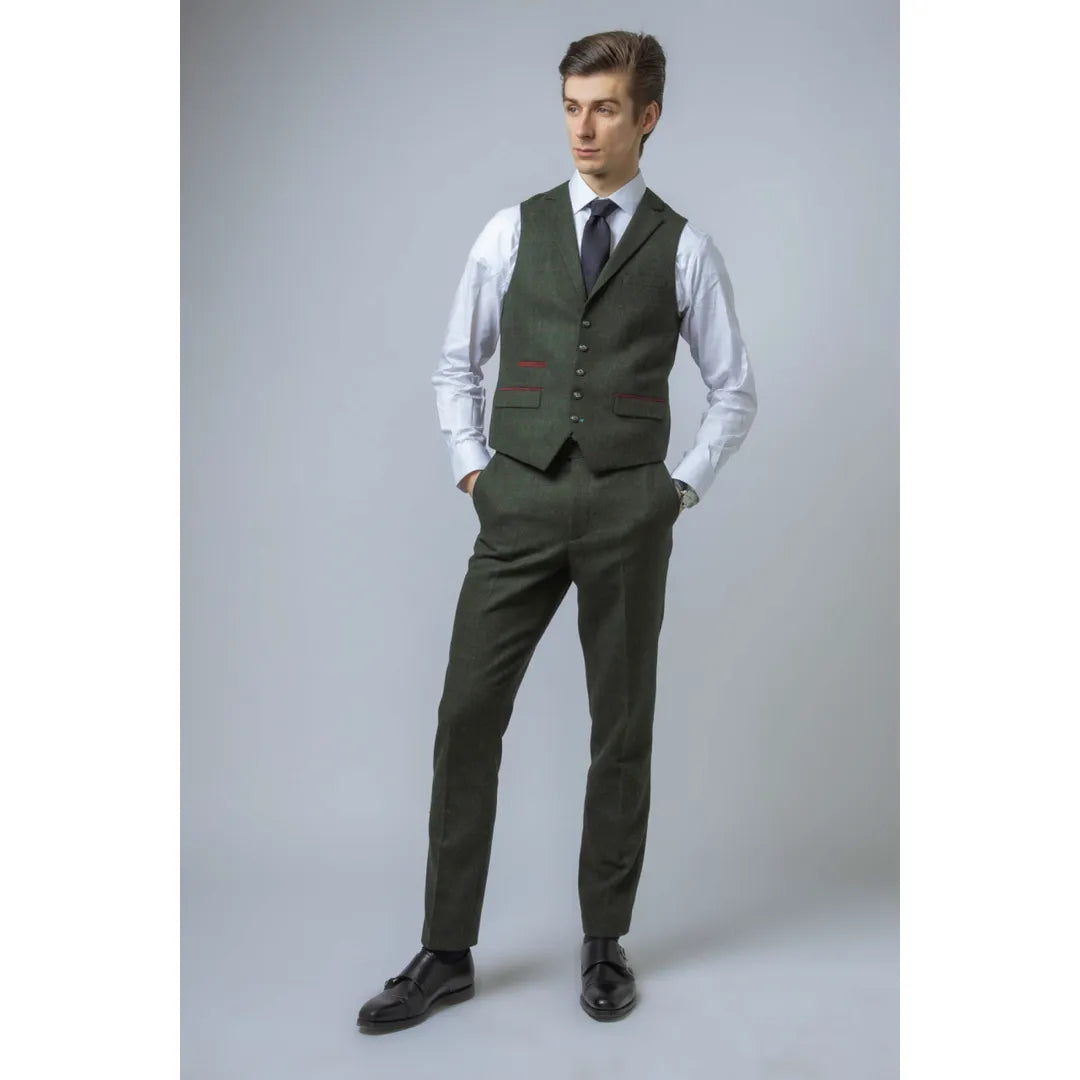 Joshua herrkostym i 3 delar, grön tweed, smal passform