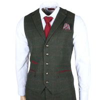 Joshua herrkostym i 3 delar, grön tweed, smal passform