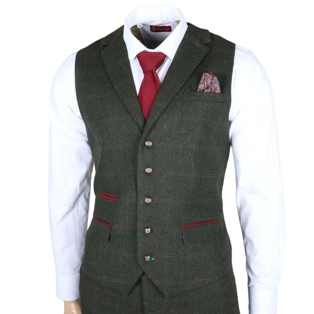 Joshua herrkostym i 3 delar, grön tweed, smal passform
