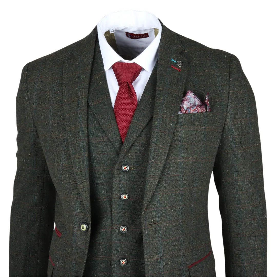 Joshua herrkostym i 3 delar, grön tweed, smal passform