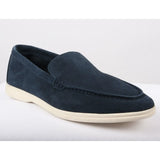 Marinblå slip-on loafers i mocka för män