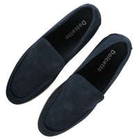 Marinblå slip-on loafers i mocka för män