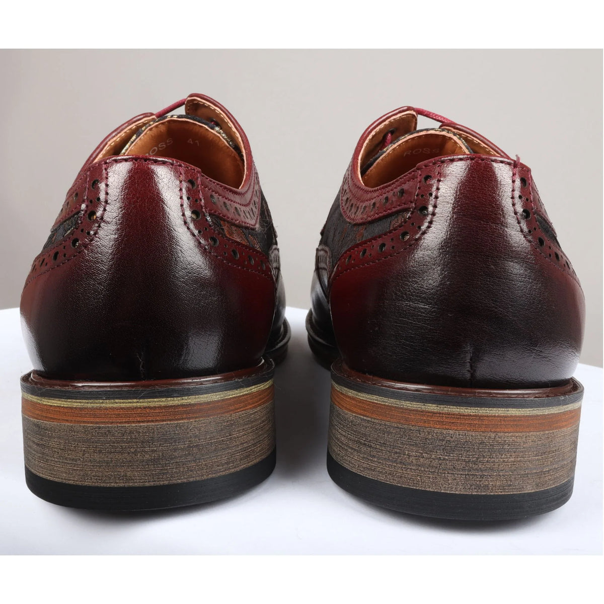 Ross - Röda brogueskor i läder med blommönster för män