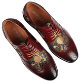 Ross - Röda brogueskor i läder med blommönster för män