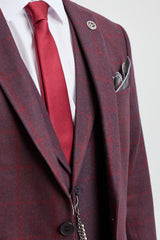 Herrkostym i ull, tweed, plommon, vinröd, 1920-tals Gatsby