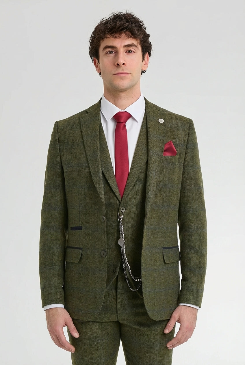 Herrkostym i ull, tweed, grön, blå, brun, rutig, 1920-tals Gatsby