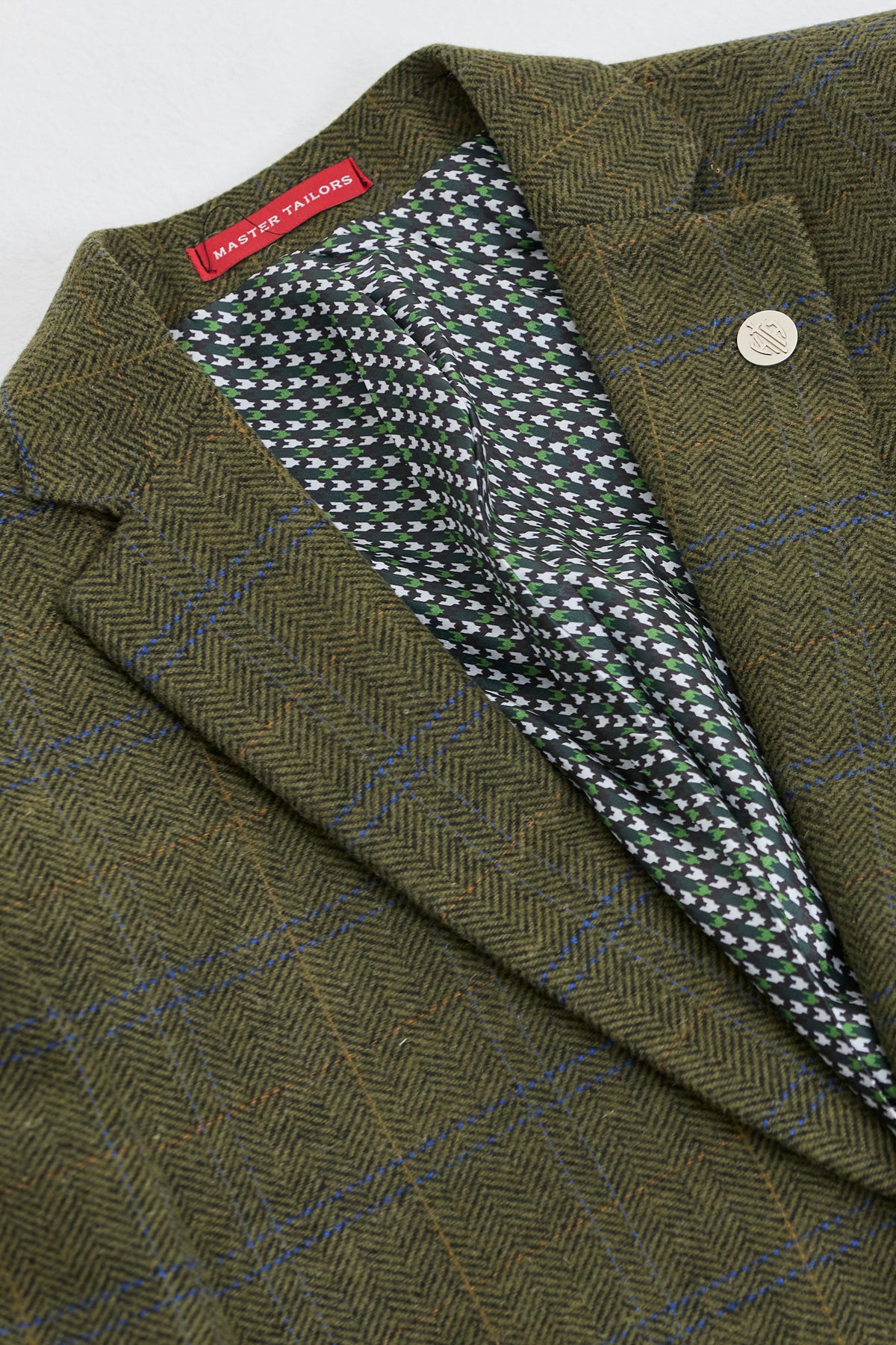 Herrkostym i ull, tweed, grön, blå, brun, rutig, 1920-tals Gatsby