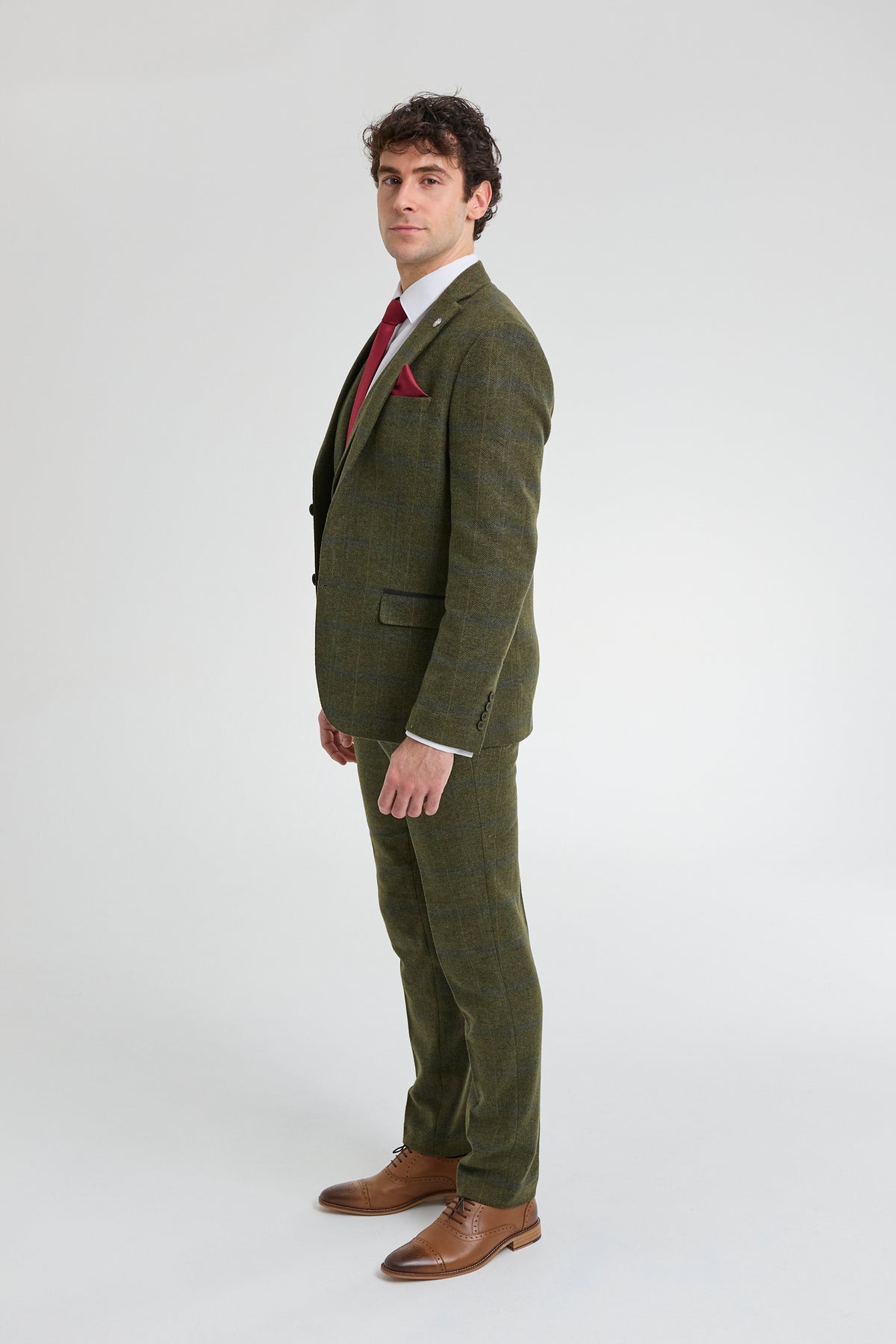 Herrkostym i ull, tweed, grön, blå, brun, rutig, 1920-tals Gatsby